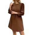 thumbnail image 4 of Solid Color Women 3/4 Sleeve Button Down Elegant Lady Dress, 4 of 6