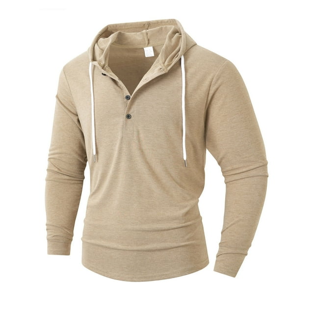 Lmnyox Casual Hoodies for Men Lightweight Long Sleeve Button Drawstring Sweatshirts Solid Workout Pullover