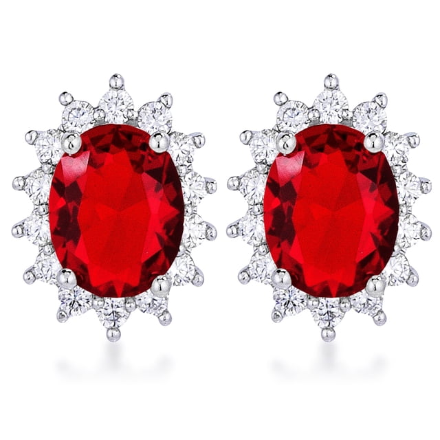 Precious Stars Boucles d'Oreilles Royales Ovales en Zircone Rouge Silvertone