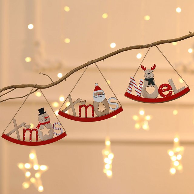 Adornos de árbol de Navidad de madera, juego terminado, etiquetas de madera para vacaciones, Kit de colgantes y manualidades colgantes de madera pintadas, etiquetas de regalo de Navidad, 3 uds. ER