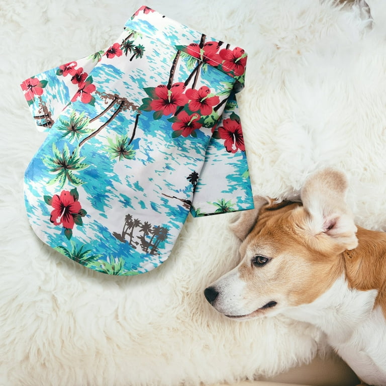 YUEHAO Pet Supplies Pet Summer T Shirts Hawaii Style Floral Dog Shirt Hawaiian Printed Pet T Shirts Breathable Cool Clothes Beach Seaside Puppy Shirt