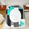 thumbnail image 5 of Feelyou Cyan Square Geometric Twin Sheet Sets, Vintage Artwork Abstract Twin Fitted Sheet, Chic Rectangle Flat Sheet, Luxury Bedroom Decor, 3pcs, 5 of 7