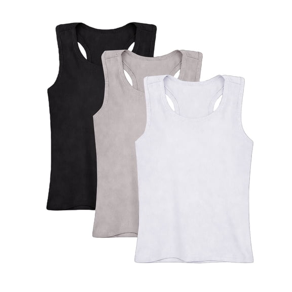 Ruyang 3 Pack Solid Camisole Tops Cotton Round Neck Racerback Sleeveless Tank Tops Quick Dry Training Blouse T-Shirt 