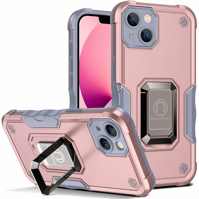 SuperShield Defender Fitted Hard Shell Ring Holder Stand Case for iPhone 14 - Rose Gold