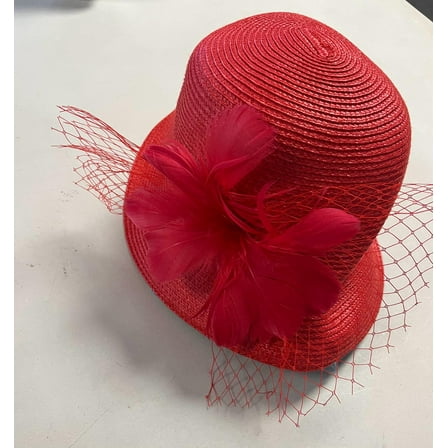 August Hat Company Cloche W/feather And Net, Red