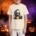 thumbnail image 3 of Pandaie Teen Girls Short Sleeve Tee Halloween Kids T-shirt Casual Daily Print Top Clothes Toddler Girl Summer Shirts Beige,2-3 Years, 3 of 5