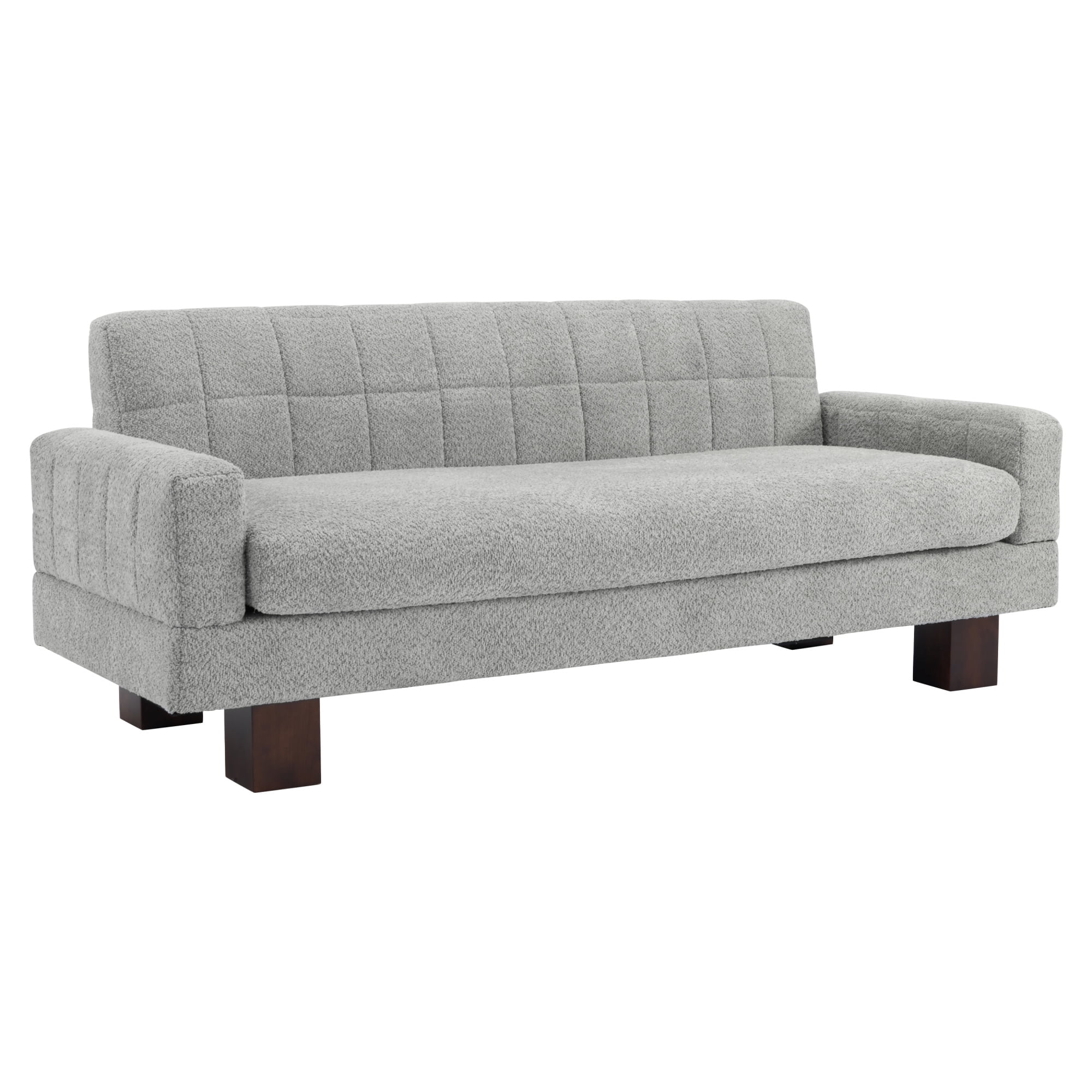 Leumius Loveseat Sofa, Boucle Fabric Biscuit Back Loveseat with Square Arms and Single Cushion Seat, Upholstered 2-Seater Couch for Living Room and Bedroom, Light Grey-Blue