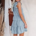 thumbnail image 4 of Vestido vaquero con volantes y cuello en V sin mangas a la moda de verano para mujer Fridja  hj3791, 4 of 8