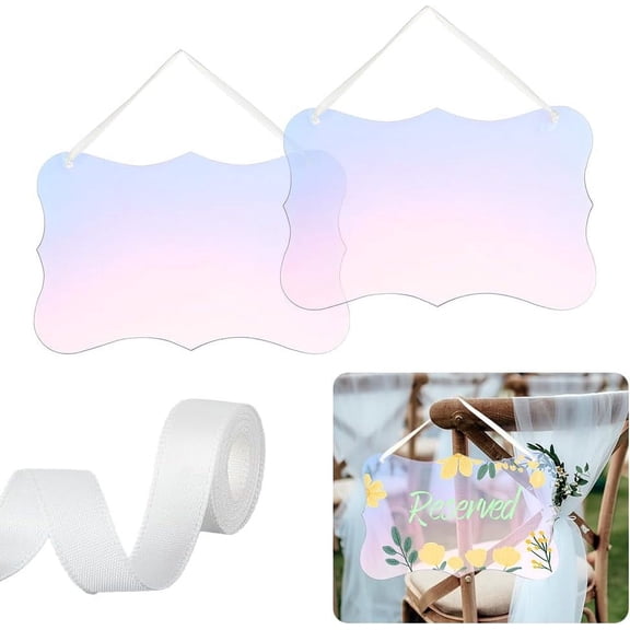 2 PCS Acrylic Hanging Sign Reserved Seating Holder Mixed Color Acrylic Tag Hanging with Ribbon