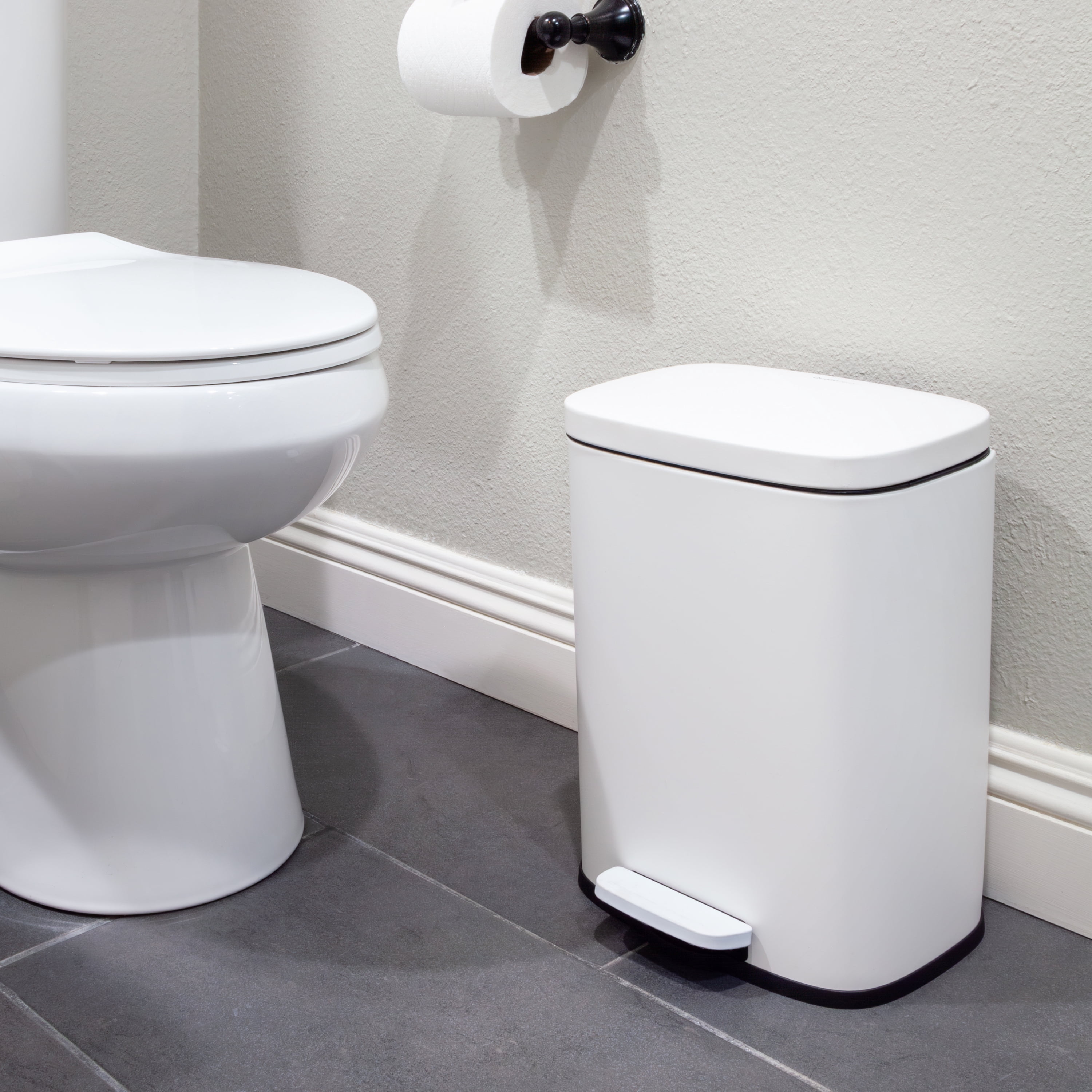 (2 pack) Qualiazero Kitchen Bathroom Trash Can Combo, 13.2 Gallon and 3.2 Gallon Stainless Steel Step Garbage Bin with Soft Close Lid, Matte White