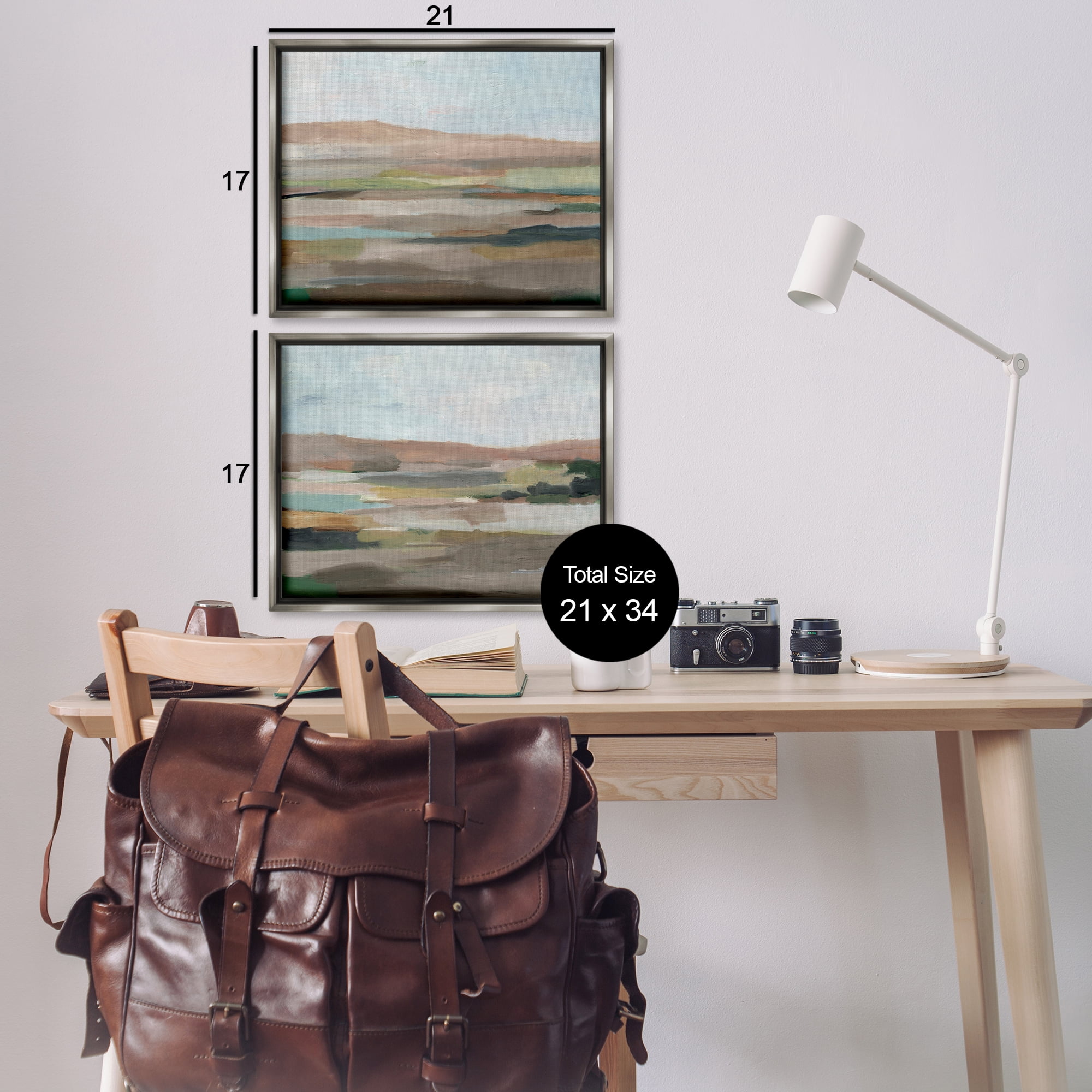 Stupell Industries Neutral Abstract Landscape Landscape & Nature Painting Gray Floater Framed Canvas Art Print Wall Art, 21 x 17, Set of 2