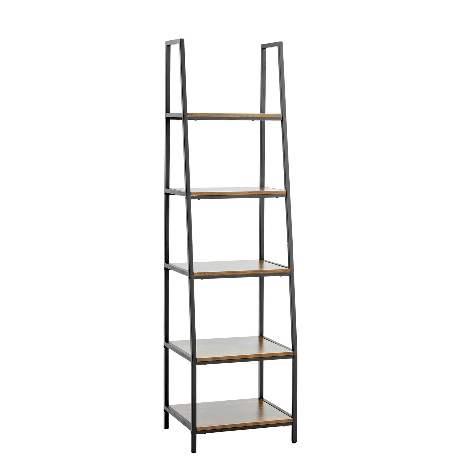 JOMEED Industrial 5 Tier Open Shelf Ladder Bookcase, Gray & Brown