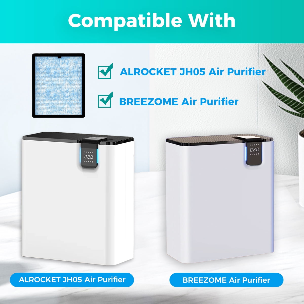 2 Pack Filter Replacements Compatible with ALROCKET/BREEZOME JH05 Air Purifiers, H13 True HEPA & Activated Carbon Filter (Blue)