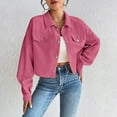 thumbnail image 4 of Breezora Women's Corduroy Cropped Shacket Button Down Plaid Long Sleeve Casual Style Modern Tops XL Size Pink, 4 of 7