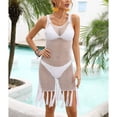 thumbnail image 3 of Hollow Out Cover Up Sleeveless Crewneck Pure Color Soft Casual Knitted Tassel Cover Up for Beach White L, 3 of 8