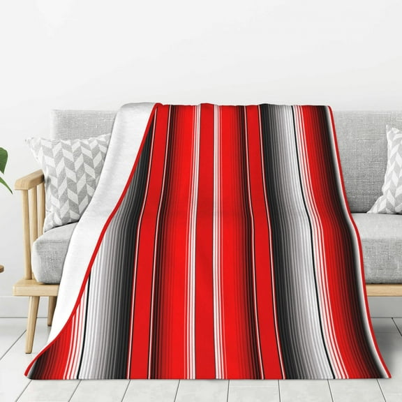 Hirioo Red Black and White Serape Blanket Stripes for Flannel Blanket, Cozy and Warm Throw for Bed or Couch ,Perfect for All Seasons-80"x60"