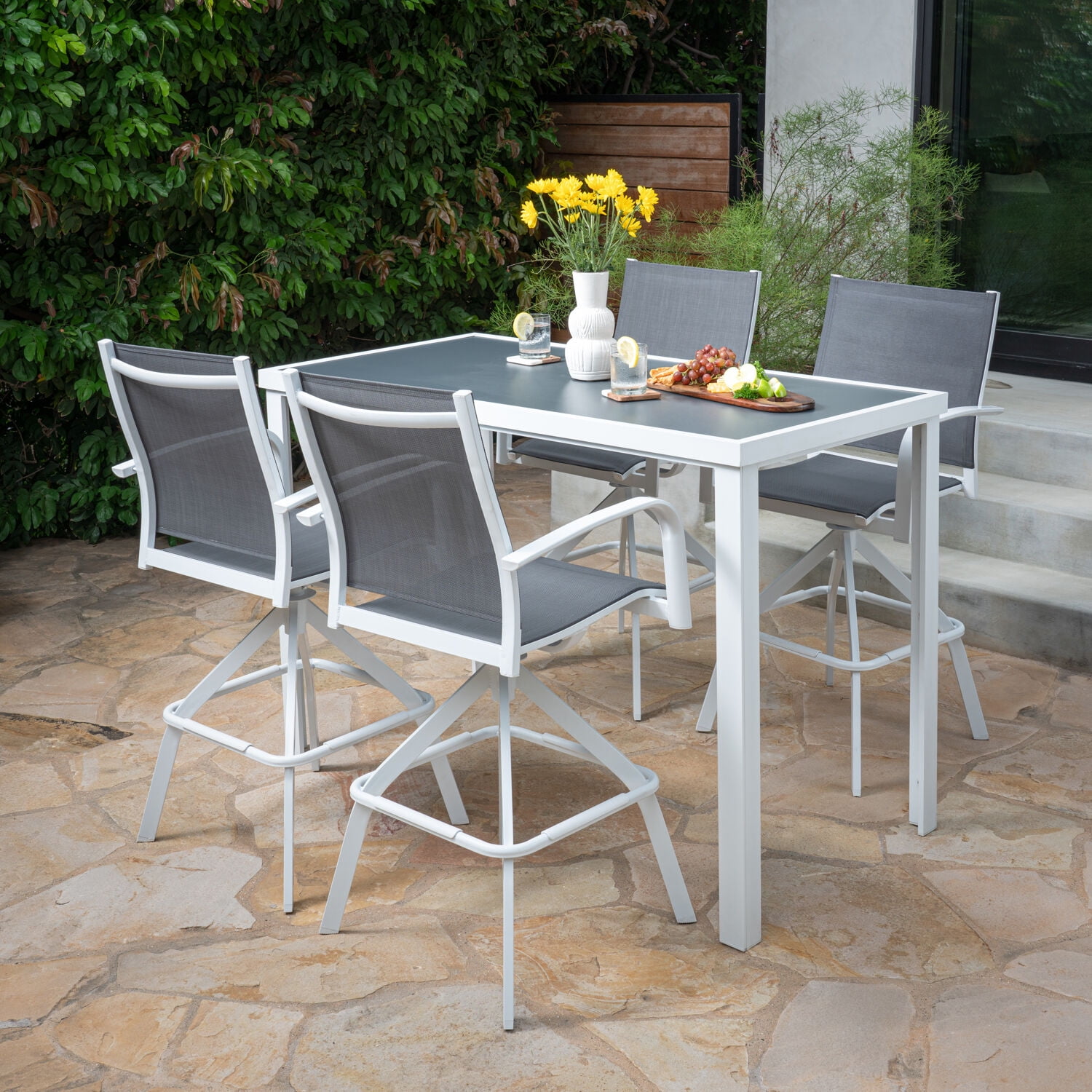 Hanover Naples 5-Piece Outdoor High-Dining Set | Sleek Glass Top Patio