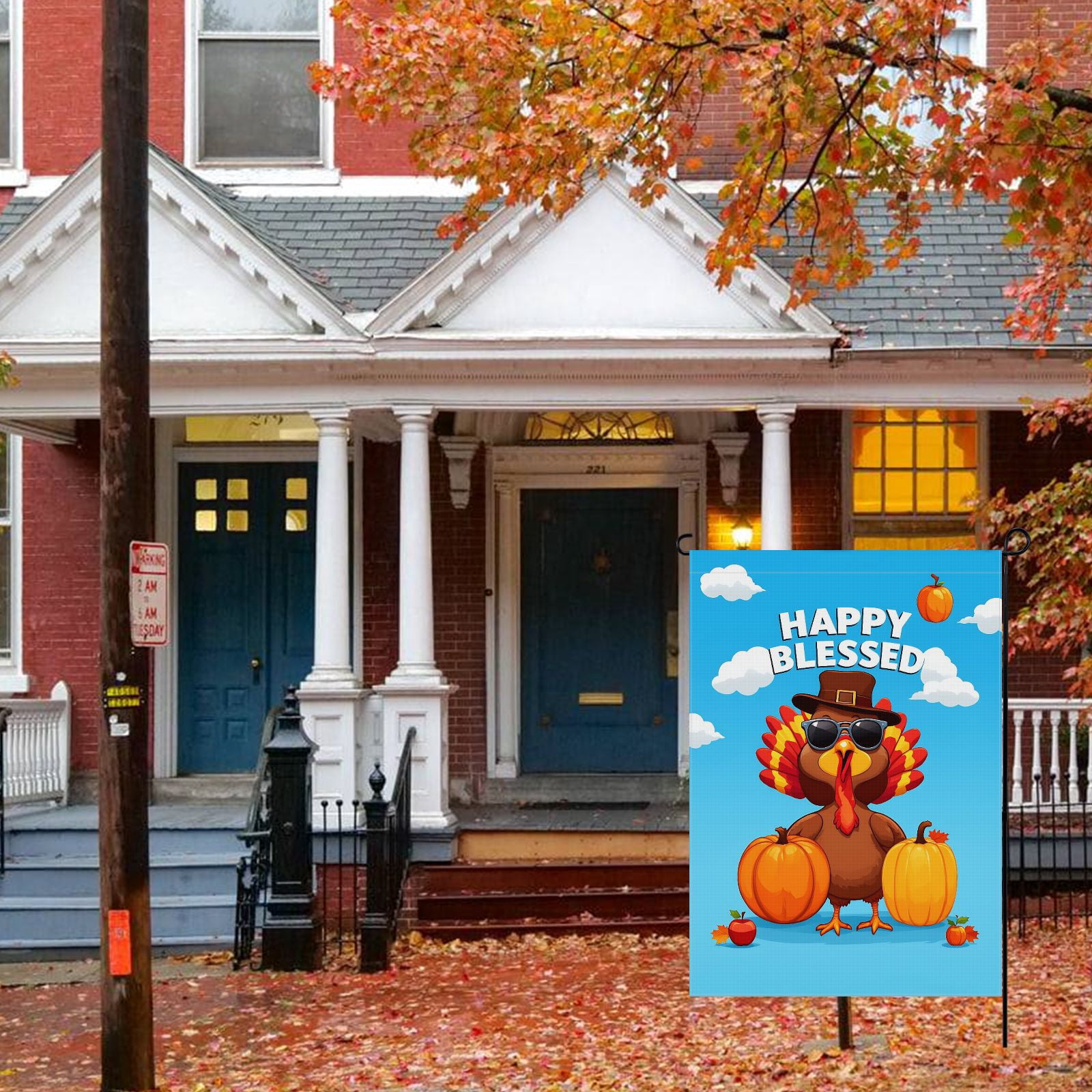 Hello Thanksgiving Day Garden Flag for Outdoor Deco for Farmhouse Patio House Backyard Balcony 28x40 Inch Durable Cartoon Back Yard Decor Pumpkins Turkey Washable Outdoor Garden Decor