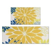 Yellow Floral and Petal Pattern Kitchen Rugs Sets Of 2,Anti Fatigue Kitchen Mat Rugs Non Slip Washable,Decorative Kitchen Floor Mats for Kitchen,Sink,Laundry,17"x30" 17"x47"