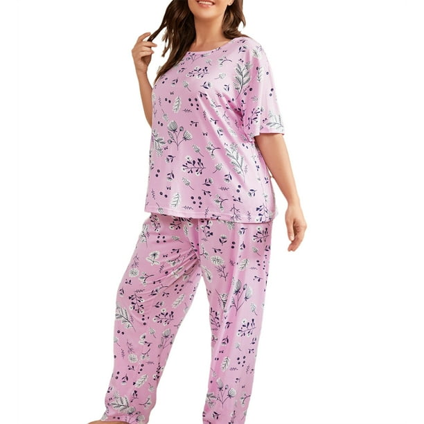 Women's Plus Size Pajama Sets Soft Short Sleeve Loungewear Sleepwear
