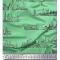 thumbnail image 1 of Soimoi Green Rayon Fabric Different City Monuments Architectural Fabric Prints By Yard 42 Inch Wide, 1 of 3