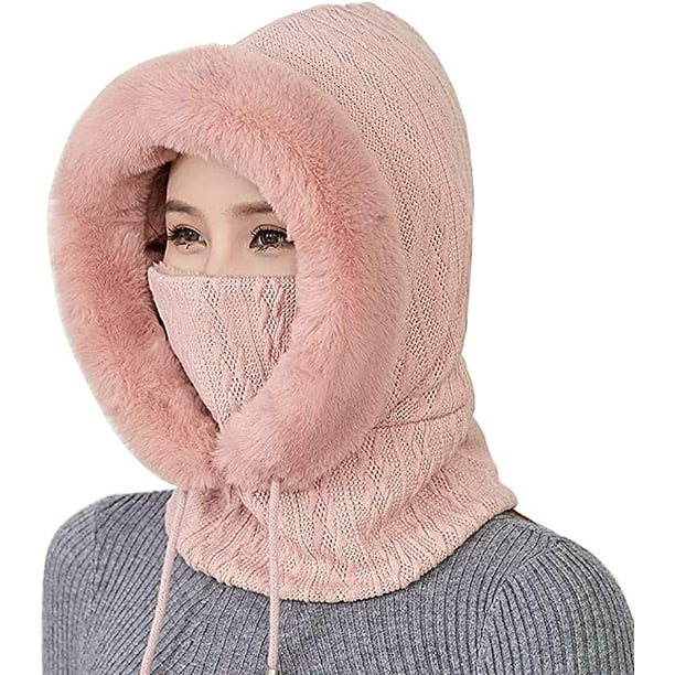 Bonnet de cagoule en tricot pour femme, bonnet d'hiver avec