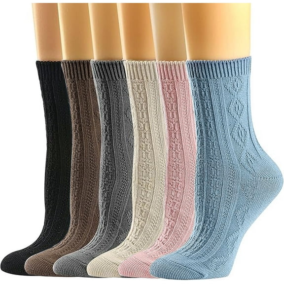 Womens Crew Socks,Size 9-11,Casual Knit woolen Comfy Breathable Cool Dress Socks for Girls 6 Pack,Multicolor