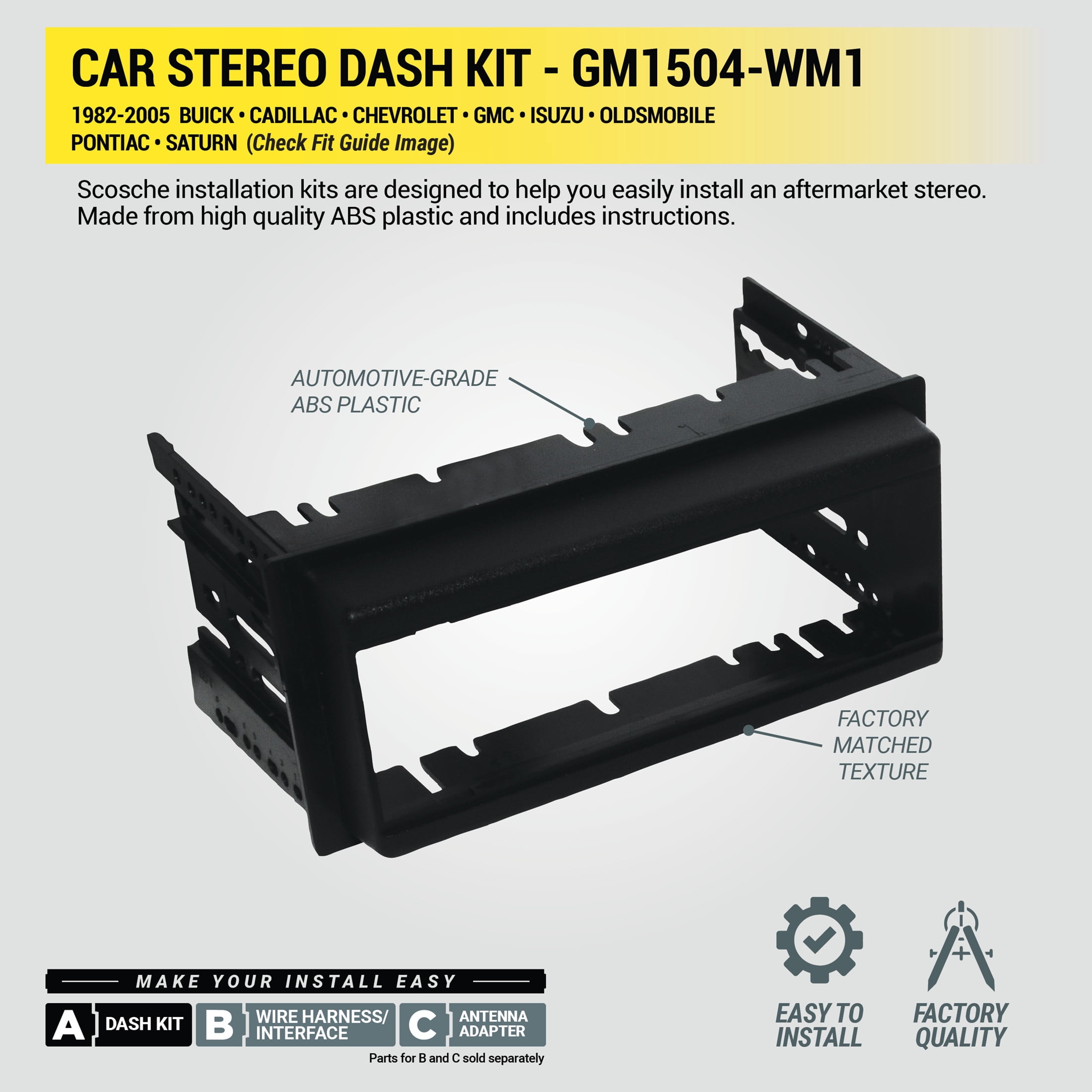 Scosche Single DIN Dash Kit Compatible with Select 1982-2005 General Motors Vehicles GM1504-WM1