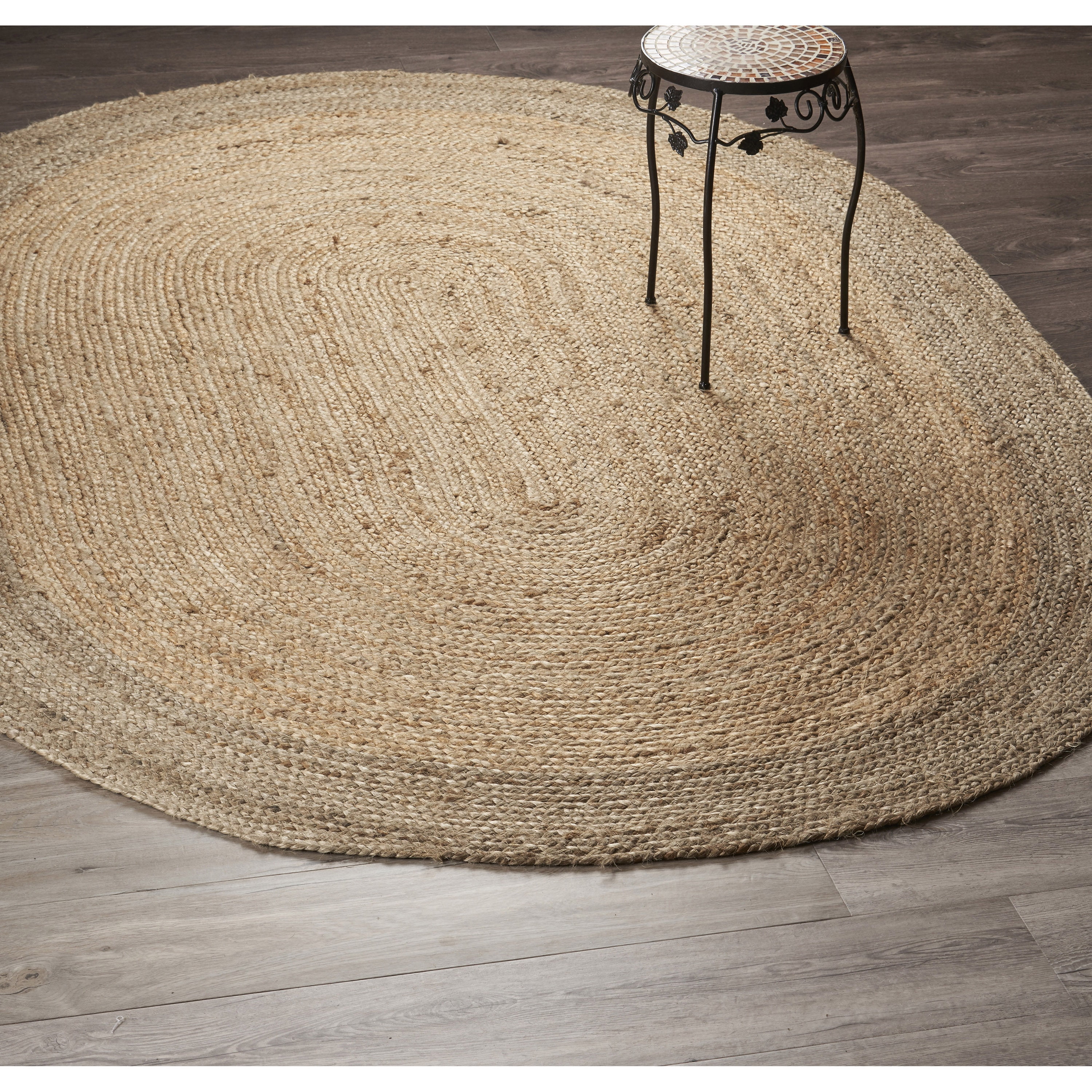 Ox Bay Cora 5' x 7' Natural/Gray Braided Jute Oval Indoor Area Rug