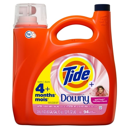 Tide Plus a Touch of Downy Liquid Laundry Detergent, April Fresh, 132 fl oz, 94 Loads, HE Compatible