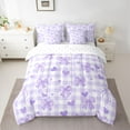 thumbnail image 2 of Manfei Dreamy Purple Ribbon Twin Bedding Sets 7-Piece for Kids, Kawaii Cartoon Bow-tie Bedding Comforter Set, Princess Style Reversible Sheet Sets, Lightweight Room Decor, 2 of 7