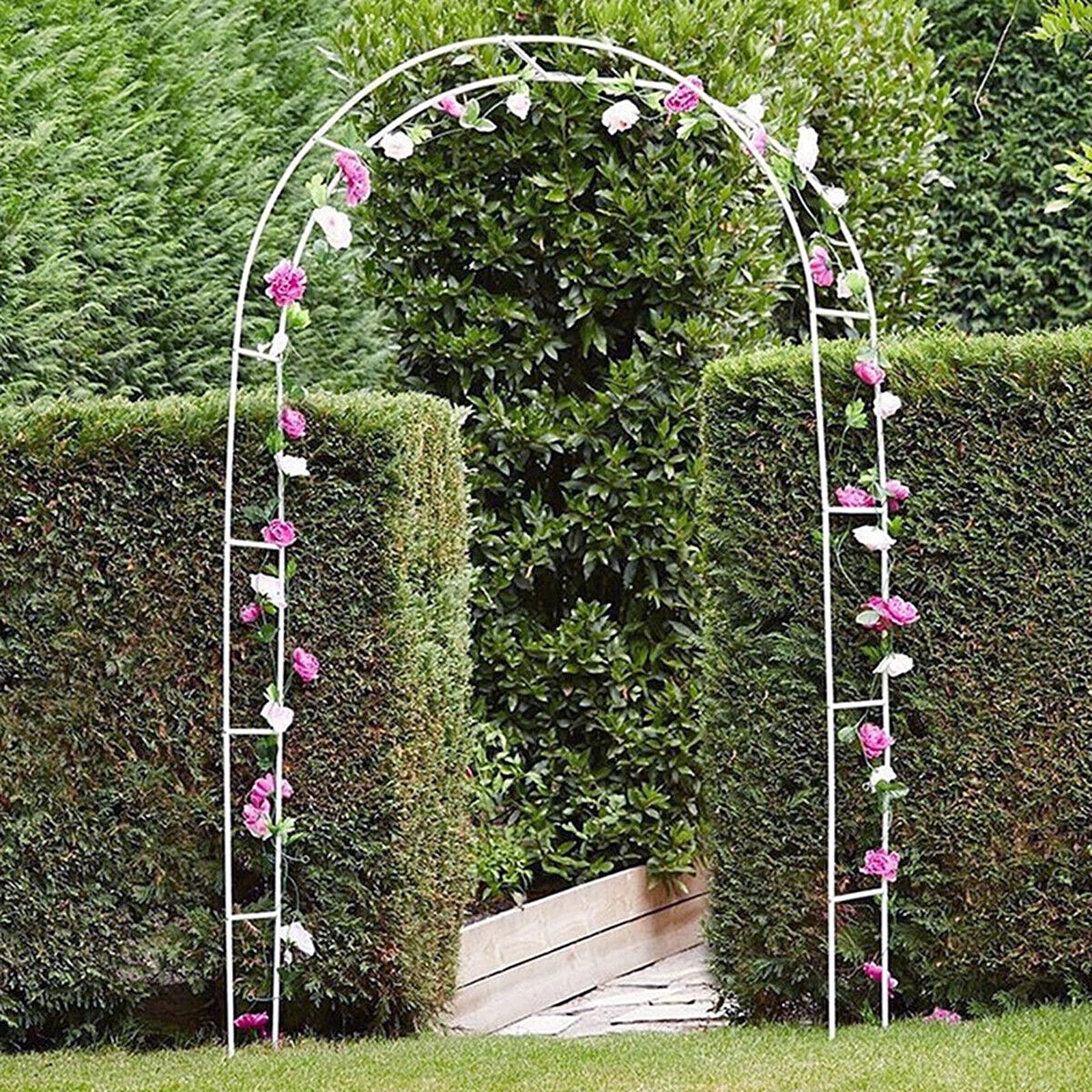 ATR ART to REAL 8ft H Metal Garden Arch Trellis,Arbor Trellis for Climbing Plants Support,White