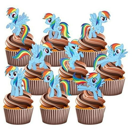 12 My Little Pony Rainbow Dash Edible Cup Cake Toppers Birthday Decorations