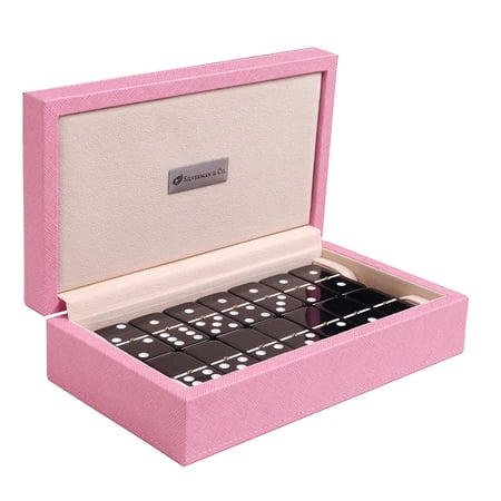 Silverman & Co. Double 6 Large Black Domino Set - Pink Case