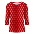 thumbnail image 4 of HLKJKLS Long Sleeve Shirts For Women 3/4 Sleeve Crew Neck Casual Holiday T Shirt Polyester Spandex Classic Print Red S-3Xl, 4 of 7