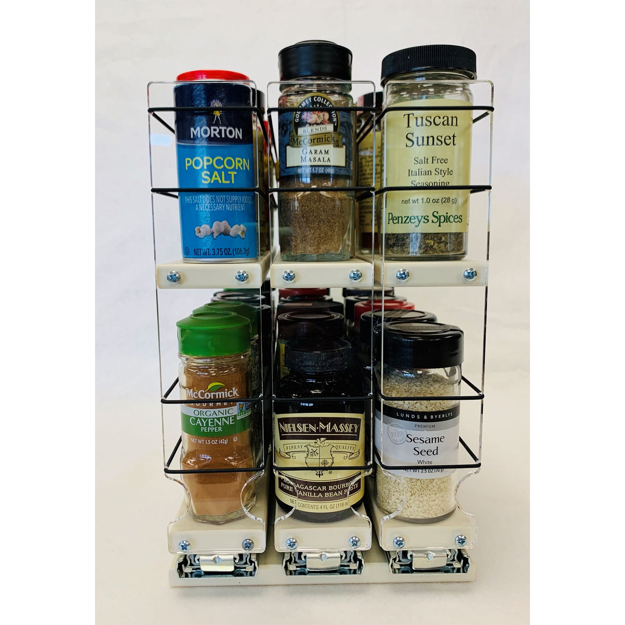 Vertical Spice 2x1x18 Spice Rack Drawer, Cream, 8 Jar Capacity with Flex-Sides, Sliding, Pullout