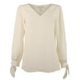 thumbnail image 4 of Women's Patterned V-Neck Tie Sleeve Top Blouse Small, 4 of 5