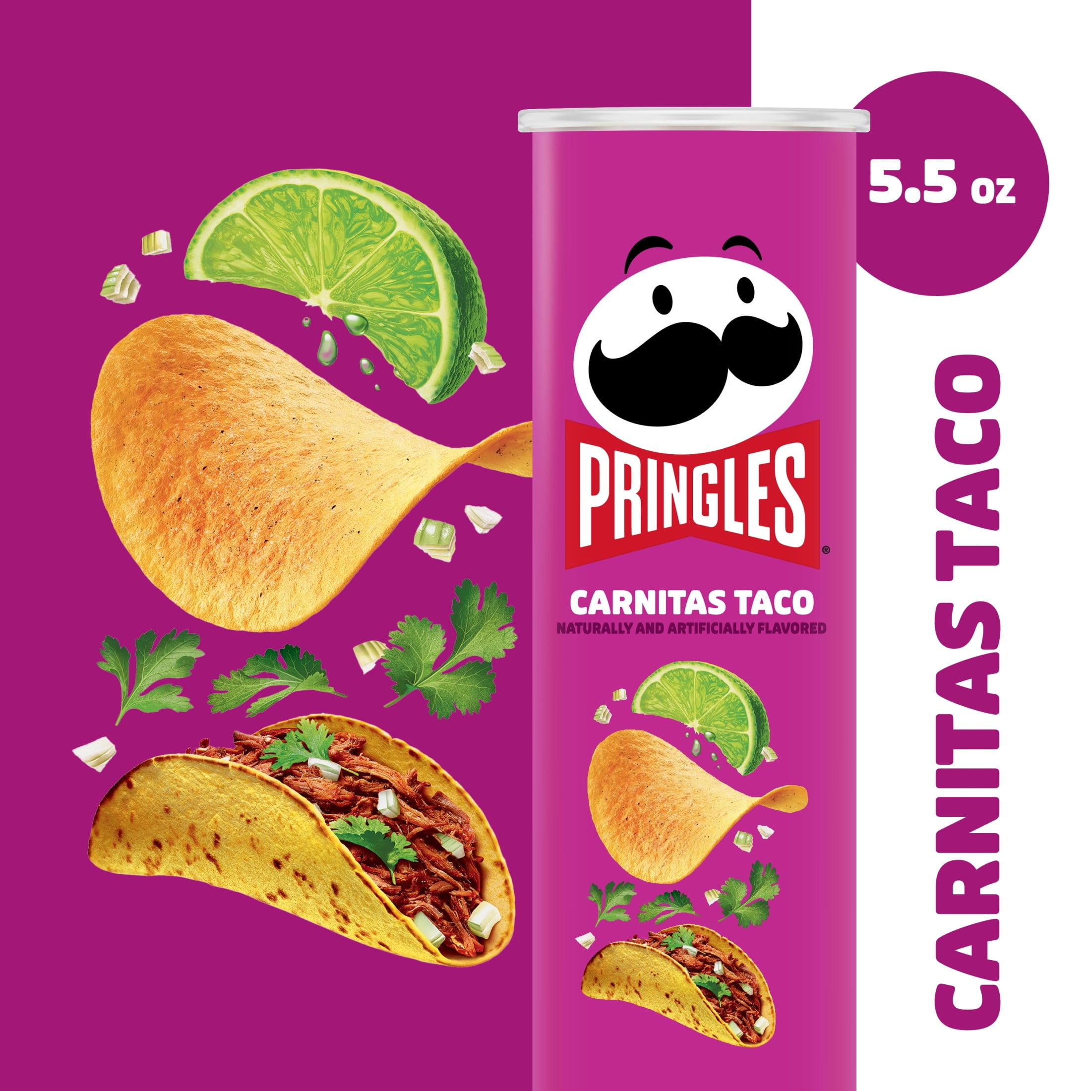 (14 pack) Pringles Carnitas Taco Potato Crisps Chips, Lunch Snacks, 5.5 oz Canister