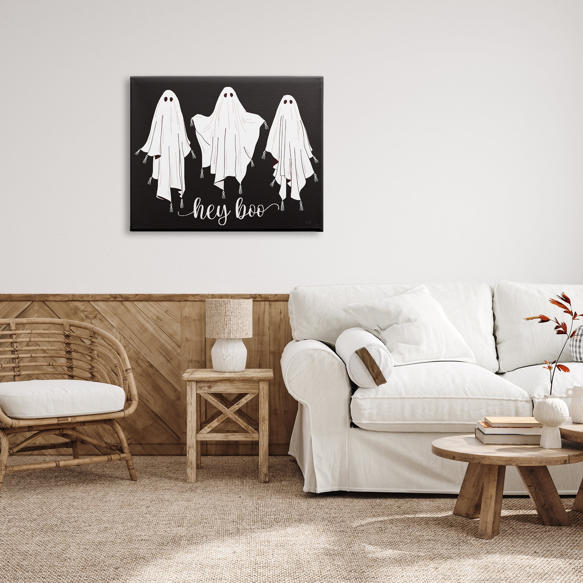 Stupell Industries Hey Boo Three Ghosts Holiday Painting Gallery Wrapped Canvas Print Wall Art, 40 x 30