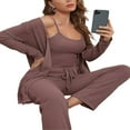 thumbnail image 1 of Women‘s 3 Piece Lounge Set Pajama Set Sweatsuits Open Front Cardigan Tank Tops Wide Legs Pants Outfits, 1 of 5