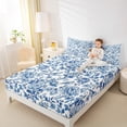 thumbnail image 4 of Homewish Country Flower Floral Queen Sheet Sets,Retro Rustic Bird Flat Sheet,White Blue Queen Fitted Sheet For Girls Teens,Luxury Bedroom Decor,4pcs, 4 of 7