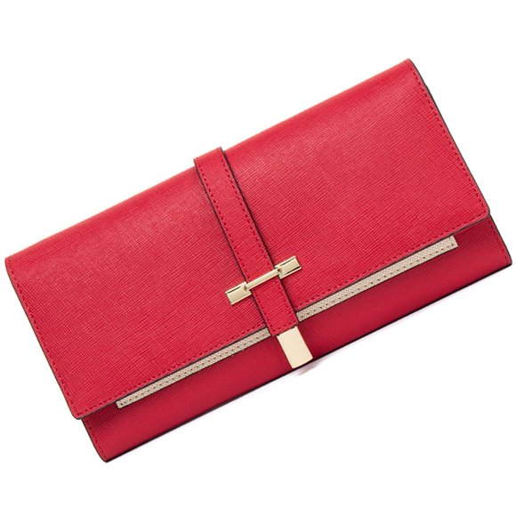 Cartera CLUCI de piel con tres pliegues, color rojo vino, para mujer
