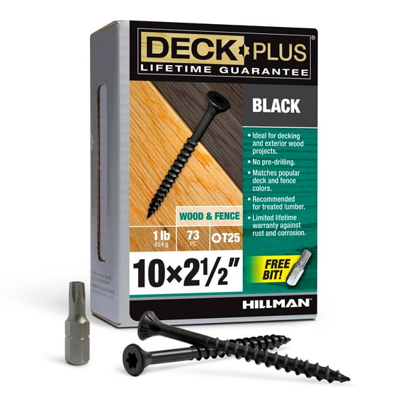 Deck Plus Star Flat Head Exterior Deck Screws, Black, Steel, No.10 x 2.5", 1lb Box, 73 Pack