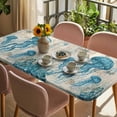 thumbnail image 3 of Teal Jellyfish Coastal Table Cloths for 4 Foot Rectangle Tables, Vintage Summer Beach Nautical Patio Waterproof Elastic Fitted Tablecloths, Washable Rectangular Table Cover for Camping, 3 of 8