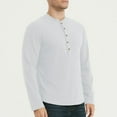 thumbnail image 2 of Fashion Men's Long Sleeve Shirts Crewneck Solid Color Casual Button Basic Pullover Shirt S-2XL, 2 of 7