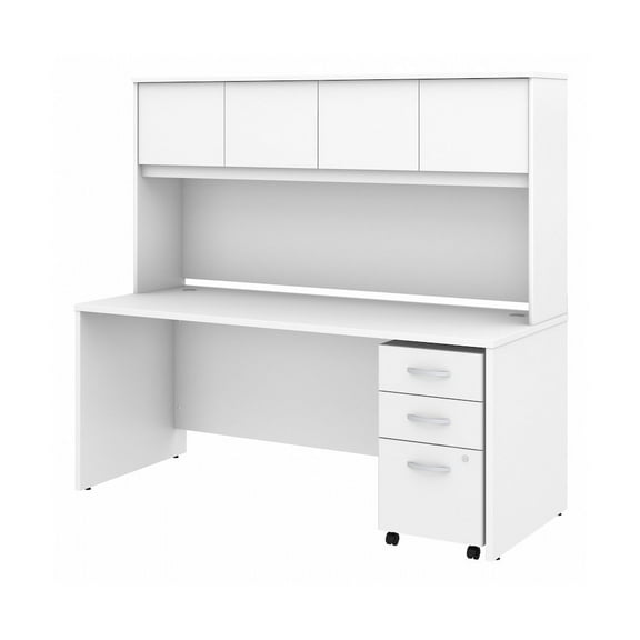 Studio C 72W Office Desk with Hutch and Drawers in White - Engineered Wood