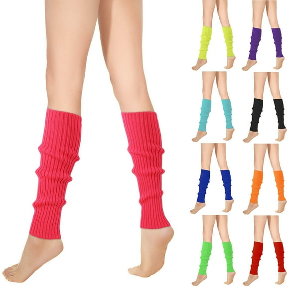 BiZtdJrK 80s Womens Neon Ribbed Leg Warmers Yoga Running Hiking Fashion Socks Fall Winter Clothes, Orange