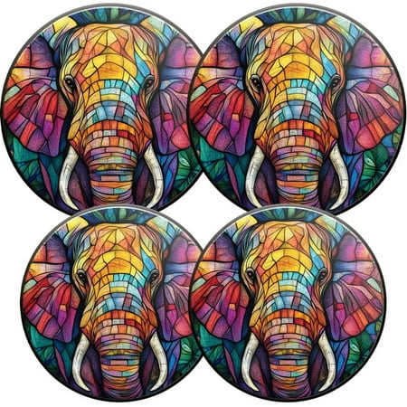 

Electric Stove Burner Covers Set of 4 Round Burner Cover 8 and 10 Inch Stained_Glass-Style_Of_Elephant_With_Large_Ears