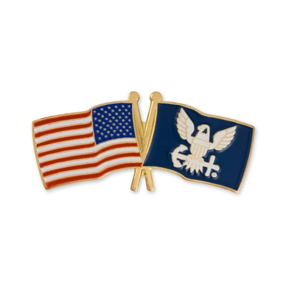 PinMart Officially Licensed U.S. Navy Cross Flags Lapel Pin – United States Navy Military Insignia Emblem Pin – Gold Plated Enamel Brooch with Secure Clutch Back