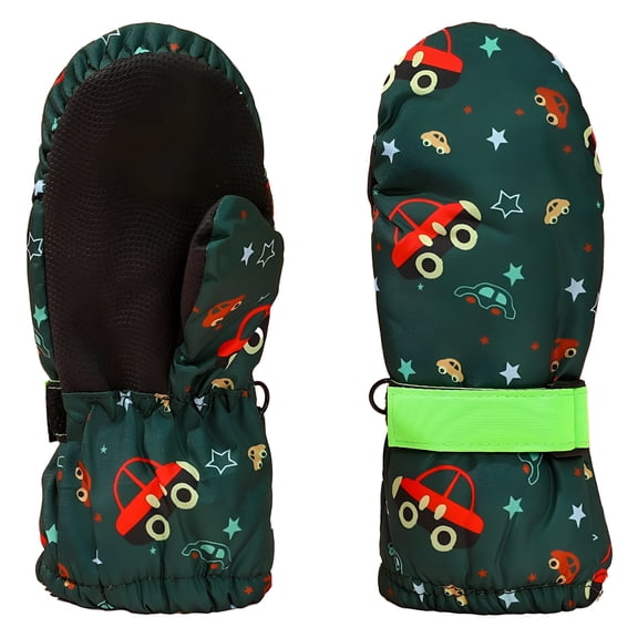 TELOLY Toddler Kids Boys Girls Mittens Print Cute Thermal Waterproof Gloves Fall Winter Ski Gloves Kids Mittens Size 2-4 Years Green